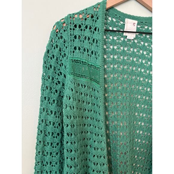 Anthropologie Far Away From Close Green Open Knit Cardigan Size Small - Picture 3 of 10